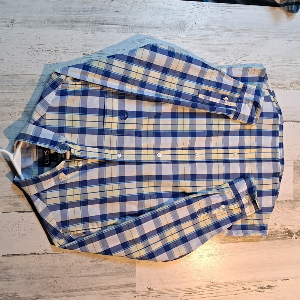 Chaps Boys long sleeve, blue and yellow checkered polo.